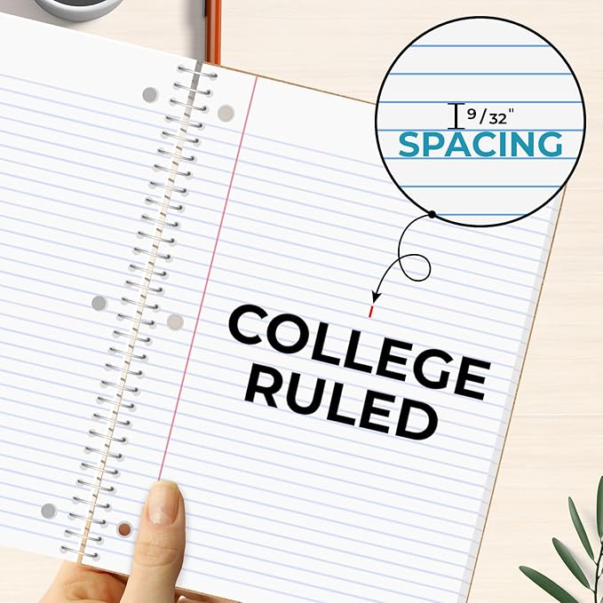 Spiral Notebook, 24 Pack, 1 Subject, College Ruled, 70 Sheets, 8 x 10-1/2",Bulk College Ruled Spiral Notebook for School, 3 Hole Punched, Single Subject Spiral Notebook Bulk, Assorted Colors