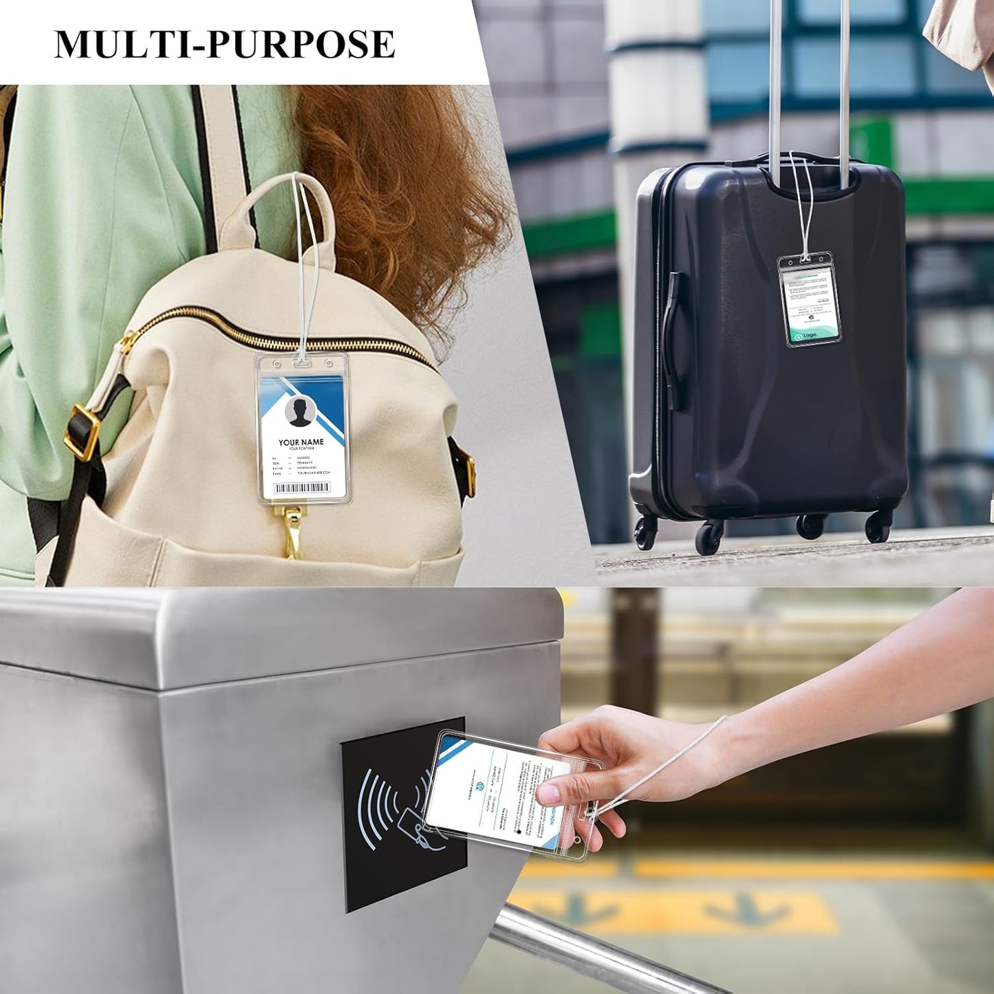 50 Pack Clear Plastic Luggage Bag Tag Holder Badge Label Tag Holder with 50 Pack Luggage Loops Straps for Office Business Travel Supplies