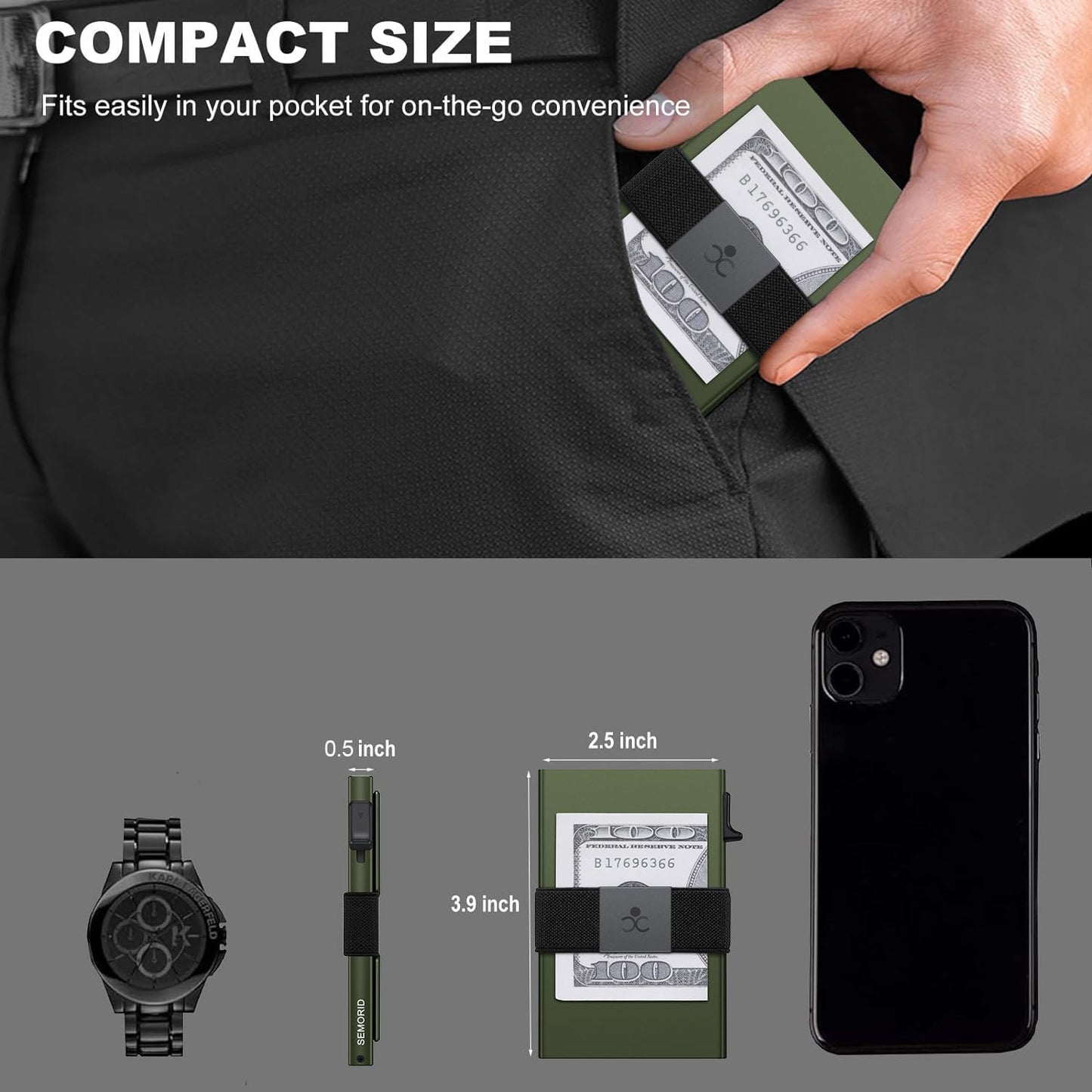 Slim Aluminum Card Holder Wallet for Men, Durable Expandable Backplate, RFID Blocking Minimalist Metal Pop Up Wallet, Holds 12+ Cards Plus Cash