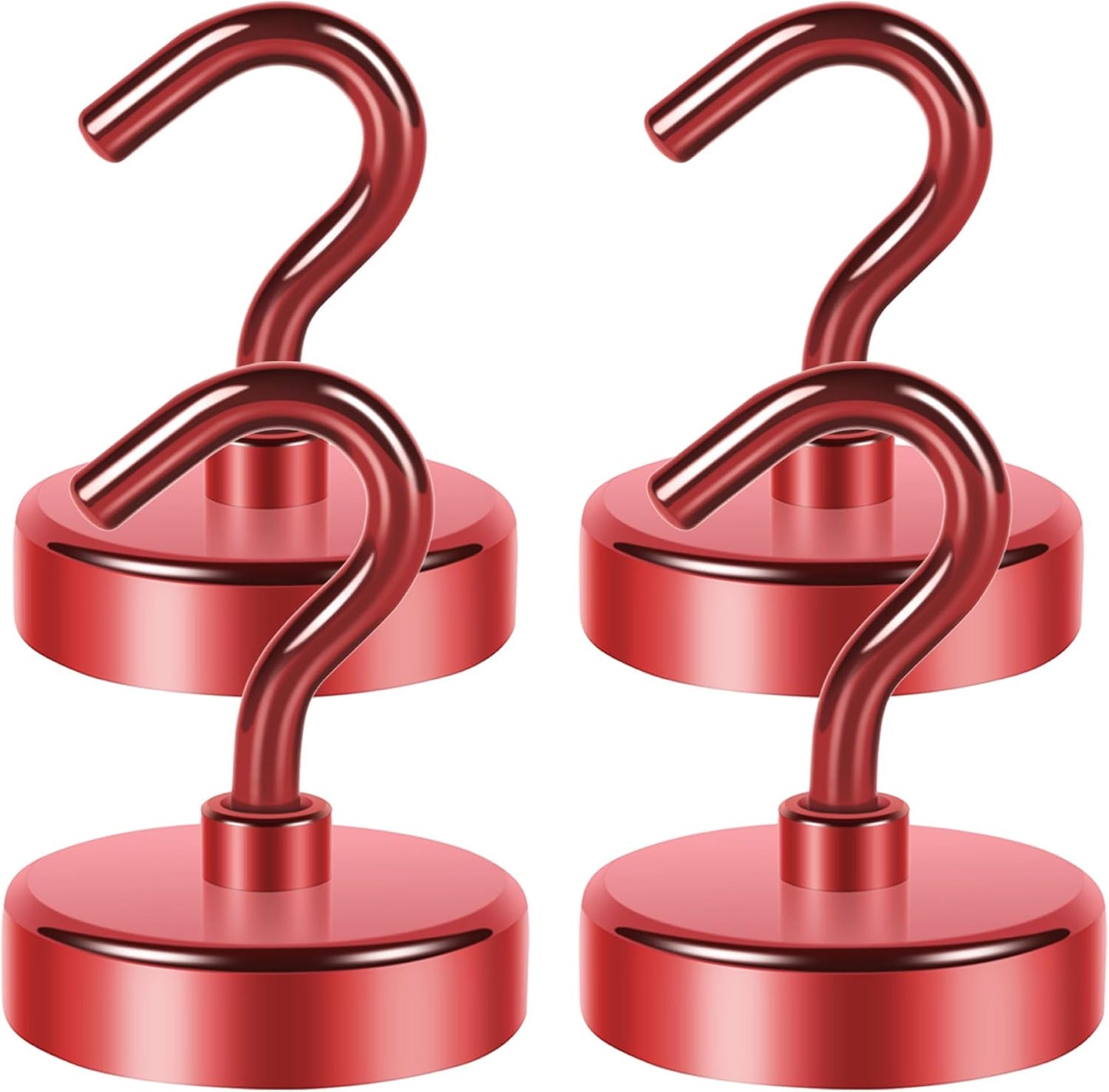 Neosmuk Magnetic Hooks Heavy Duty,Strong Magnet with Hook for Fridge, Super Neodymium Extra Strength Industrial Hooks for Hanging, Magnetic Hanger for Toolbox, Cruise, Grill(Red,4 Pack)