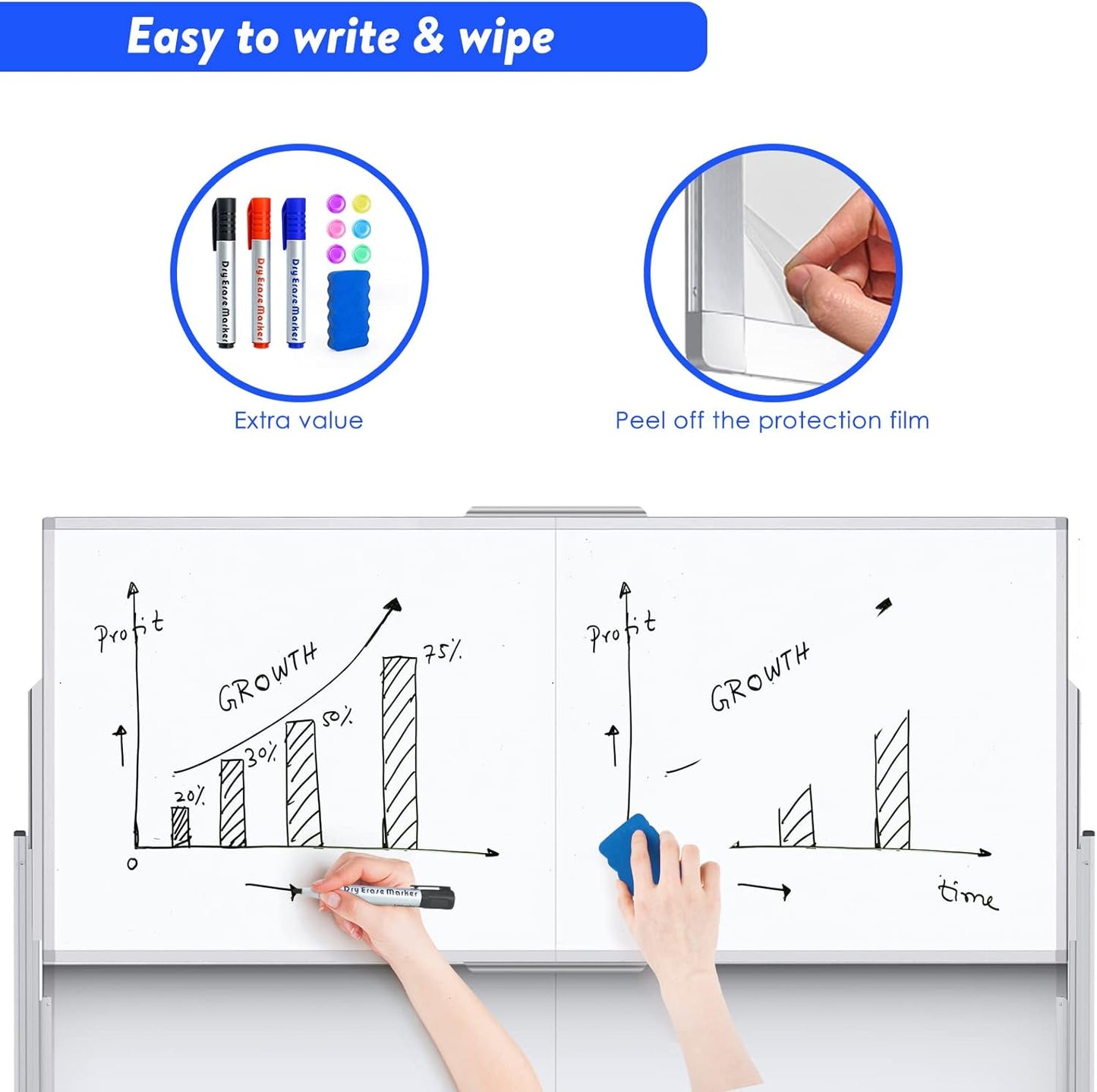 Dry Erase Whiteboard Height Adjustable, 72x60 inches Large Standing Easel White Board on Wheels, Mobile Magnetic Rolling White Board for Office Home Classroom, School Supplies for Teaching