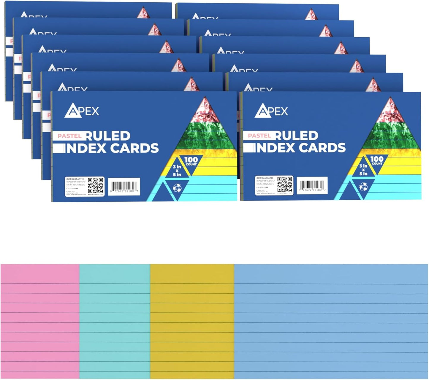 Index Cards 3x5 Bulk (1200 Cards, Pastel), Colored Flash Cards For Studying, Note Cards, Flashcards, Notecards, 100 Per Pack, (12 Pack)