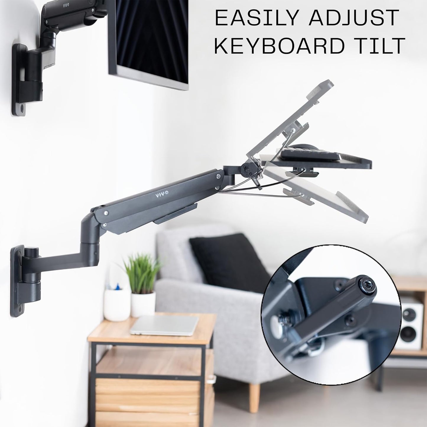 VIVO Sit-Stand 24 Inch Pneumatic Spring Keyboard and Mouse Tray Wall Mount, Counterbalance Height Adjustable Typing Platform, Ergonomic Tilt, Black, MOUNT-KB35C