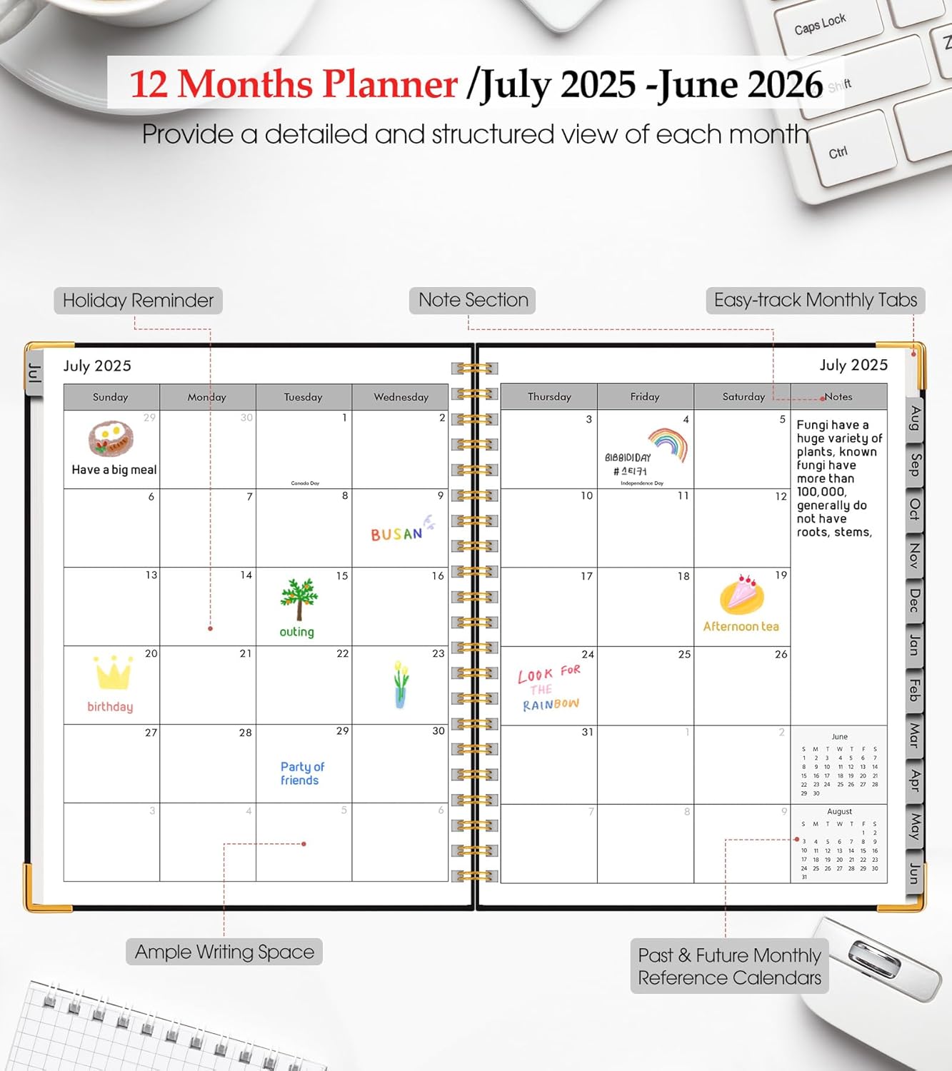 Academic Planner 2025-2026, Weekly and Monthly Calendar Planner from July 2025 - June 2026, 8.5" x 11" Hardcover Leather Hourly Appointment Book with Tabs, Spiral Daily Planners for College School Teacher Student, Black
