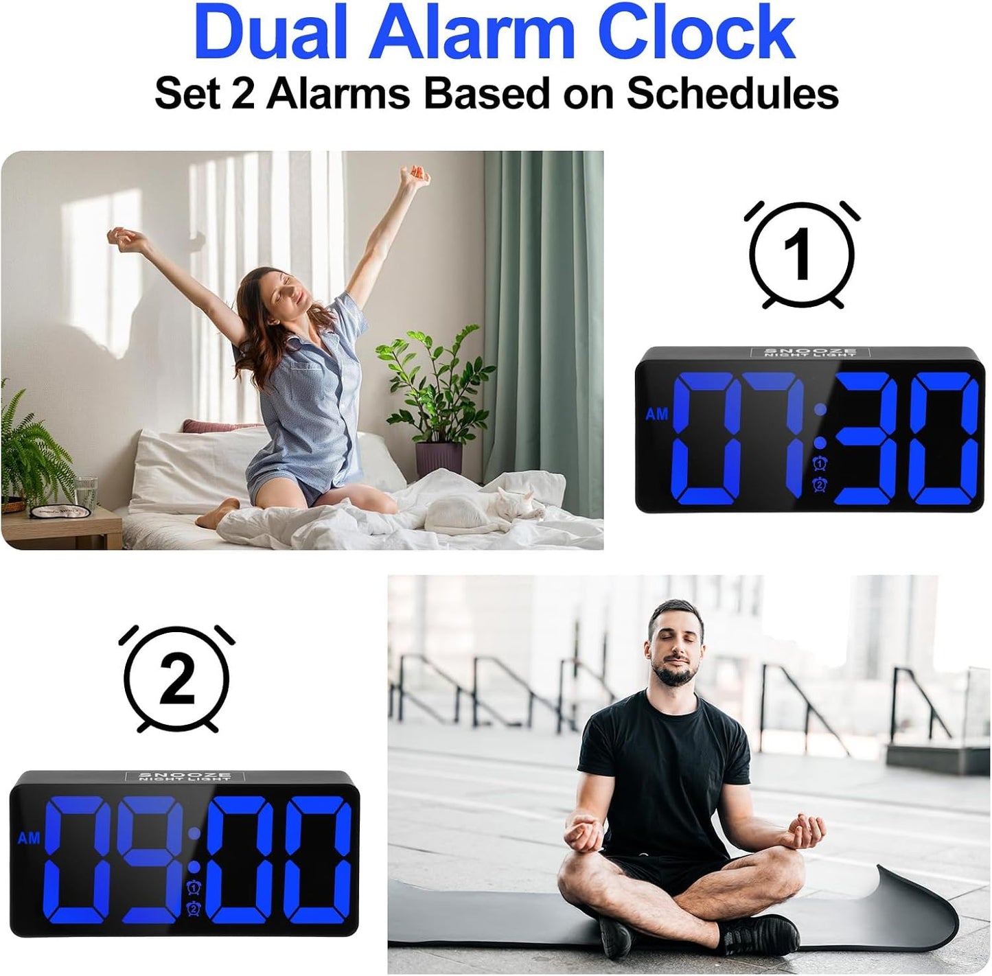 Alarm Clock for Bedroom Heavy Sleepers with Bed Shaker & Night Light-Vibrating Digital Clock Large Dimmable LED Digits with Dual Alarm & Charging Port Table Desk Clock for Hearing Impaired Seniors