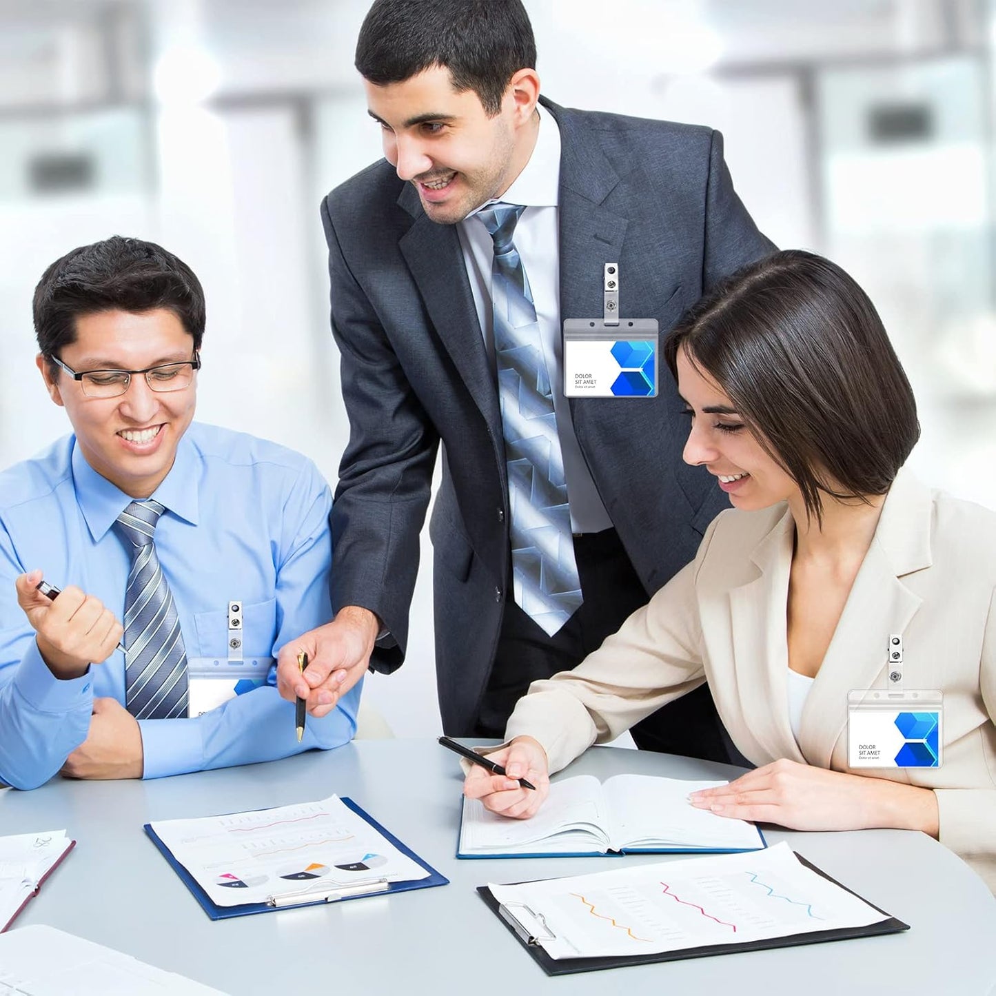 200 Pack Metal Badge Clips with Clear PVC Straps Double Hole ID Badge Clips for Name Tag ID Cards and Badge Holders, Office Supplies