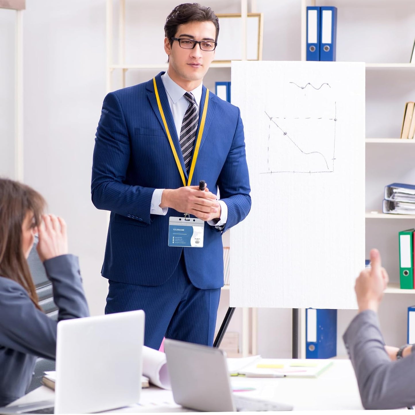 100 Pack Lanyards for ID Badges with Clear Name Tags, Reusable Lanyards Horizontal ID Card Badge Holders Plastic Name Badges for Men Women Kids Business School and Office Supplies (Yellow)