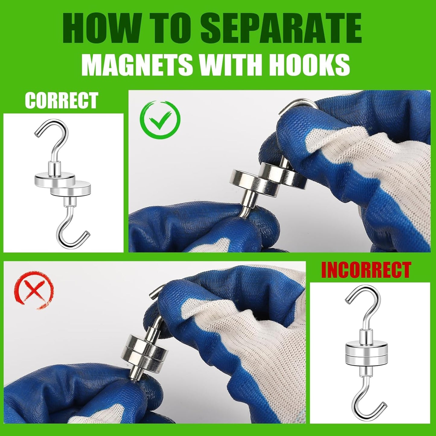 MIKEDE Magnetic Hooks Heavy Duty, 40lbs Earth Magnets with Hooks for Refrigerator, Strong Magnets with Rust Proof Metal Hooks for Cruise Cabins, Classroom, Outdoor - Pack of 20