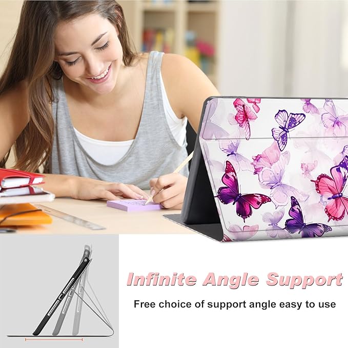 for All-New Kindle Fire 7 Tablet Case (12th Gen, 2022 Release),Slim Lightweight Smart Shell Stand Cover with Auto Wake/Sleep for Amazon Fire 7 Kids Tablet,Purple Blue Butterfly