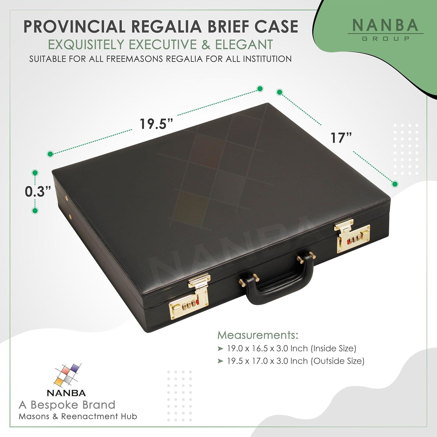 Premium Masonic Regalia Apron Provincial Briefcase – Black Imitation Leather Hard Case with Gold Locks | Freemason Bags & Storage Cases (Provincial)