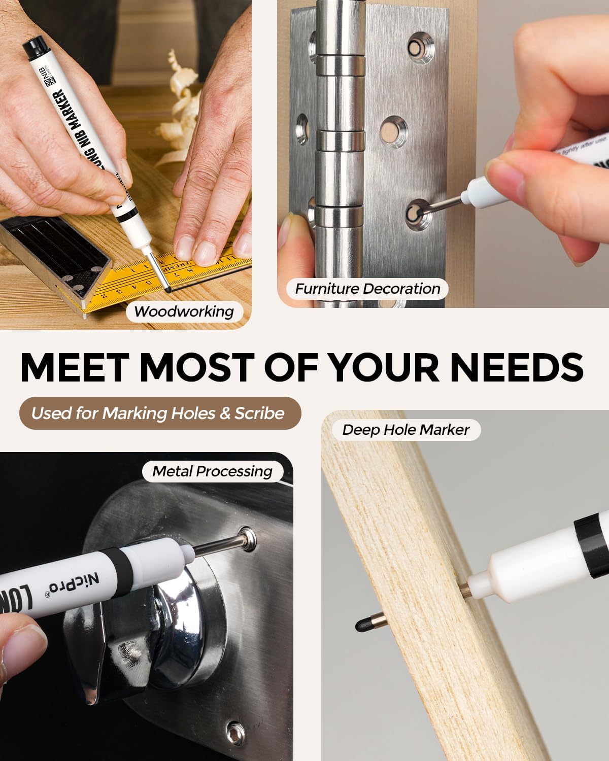 Nicpro 72 PCS Long Nib Marker Pens, 20mm Deep Hole Markers Bulk, Quick Dry & Waterproof Construction Marker, Long Head Mark Pens for Metal, Steel, Tile, Glass, Carpenter Marking Tool for Woodworking