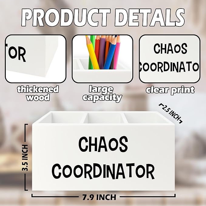 Chaos Coordinator Pen Pencil Holder Organizer for Desk, Thank You Gifts for Women Men Coworkers Boss Leader Manager, Appreciation Gifts Wooden Box Sign for Home Office Desk Tabletop Decorations