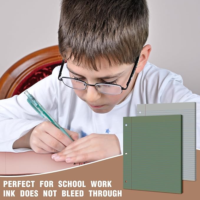 PerKoop 12 Pack 600 Sheets Colored Lined Paper Bulk Wide Ruled 8 x 10.5 Inches, Pastel Loose Leaf Notebook Paper 3 Hole Punched Filler for Back School Classroom Supplies(Morandi Color)