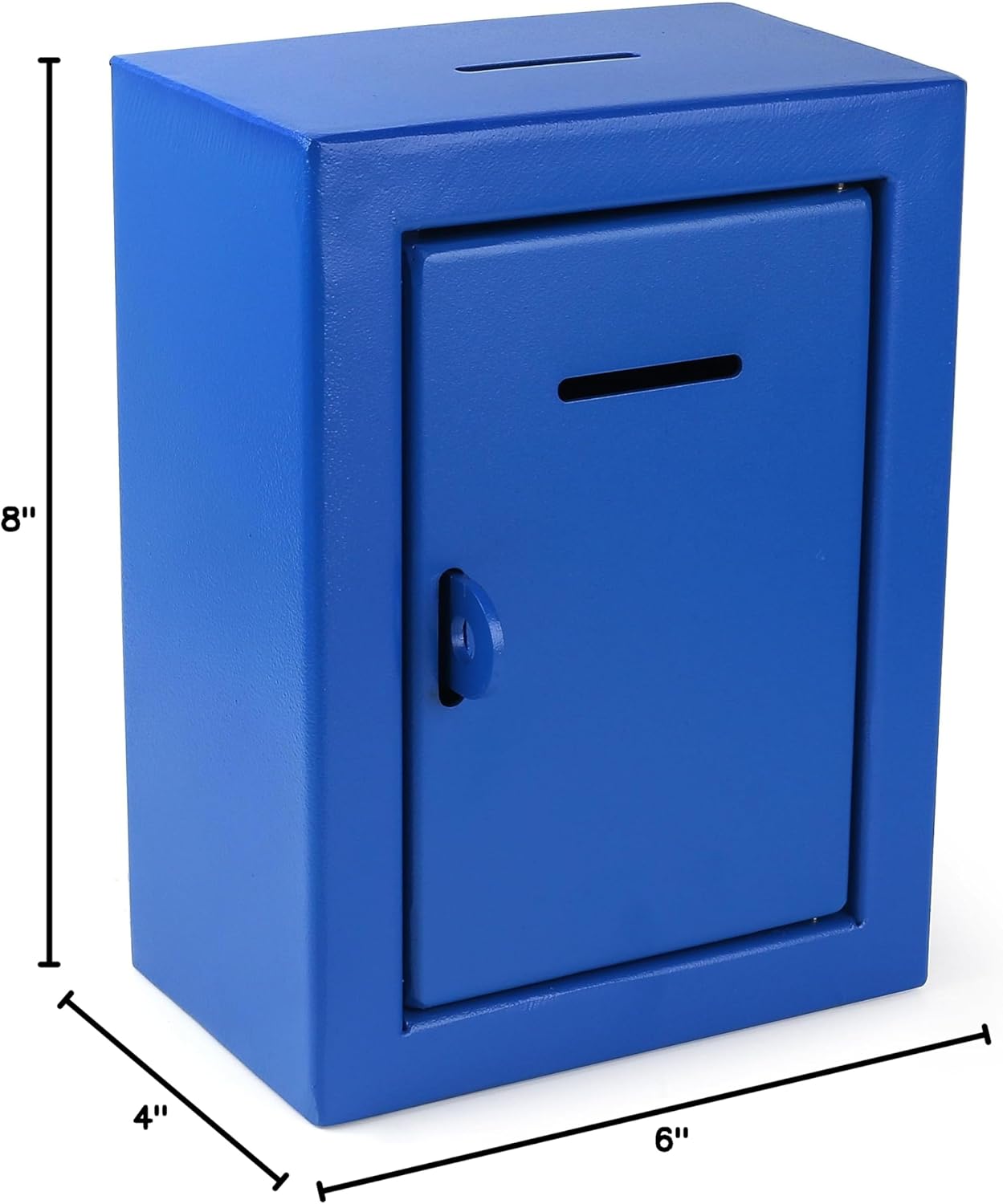 Metal Donation Box Charity Steel Collection ballot Box Office Suggestion Box Secure Box With Front and top Slot Easy Wall Mount with pre drilled holes 8.5x6.5x4" Drop Box for Home and Office(Blue)