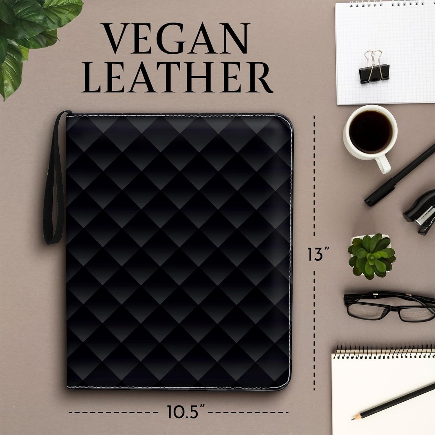 Premium Black Trading Card Binder – 13" x 10.5" PU Leather with Zipper, 50 Double-Sided 9-Pocket Sheets (900 Cards) – Velvet Liner – Includes 2 Acrylic 35PT Card Protectors