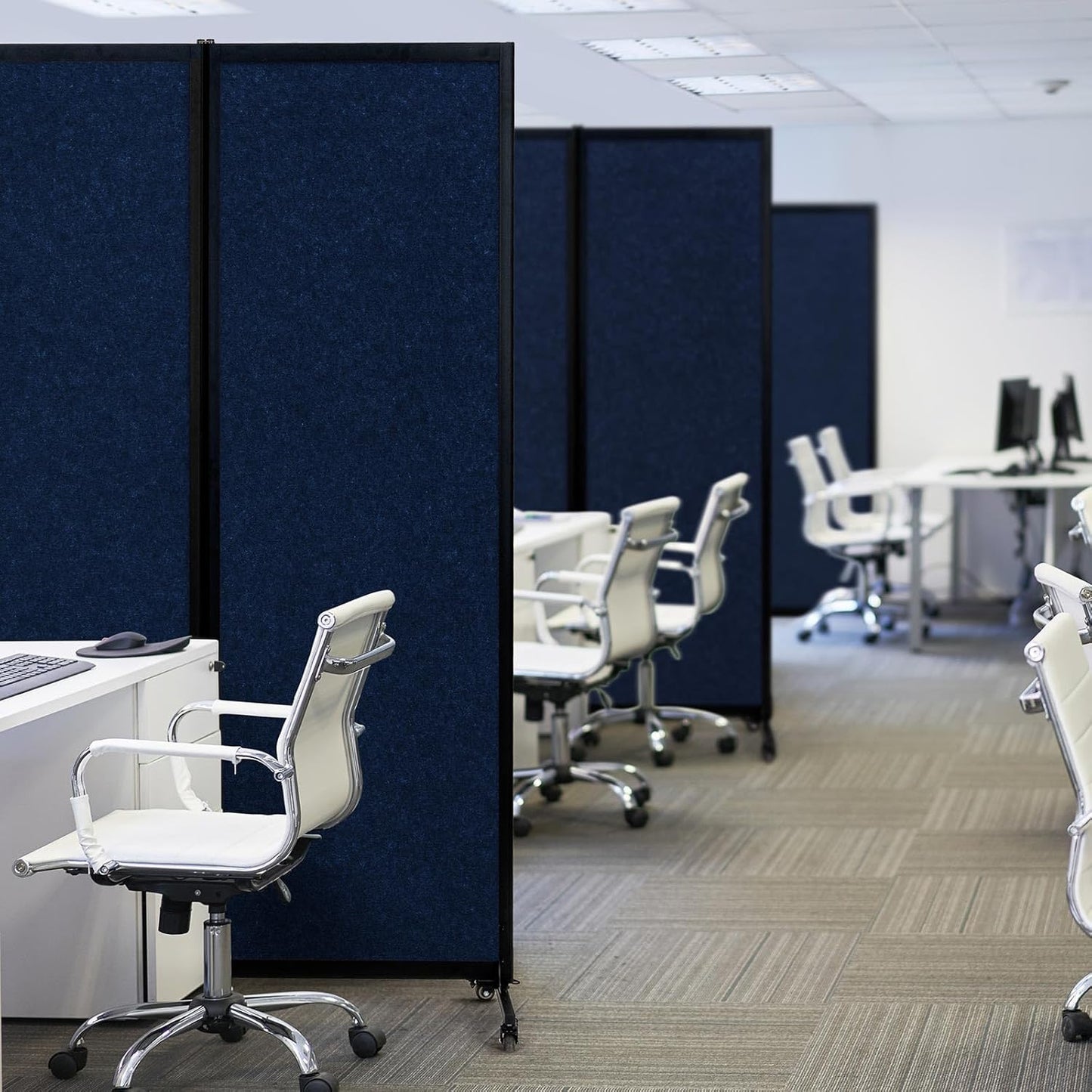 Upgrade Version Room Partition and Divider, Freestanding Rolling Dividers with Wheels,Office Privacy Screen Divider Wall,Classroom Felt Dividers,6'L* 6'7"H,3 Panel,Blue