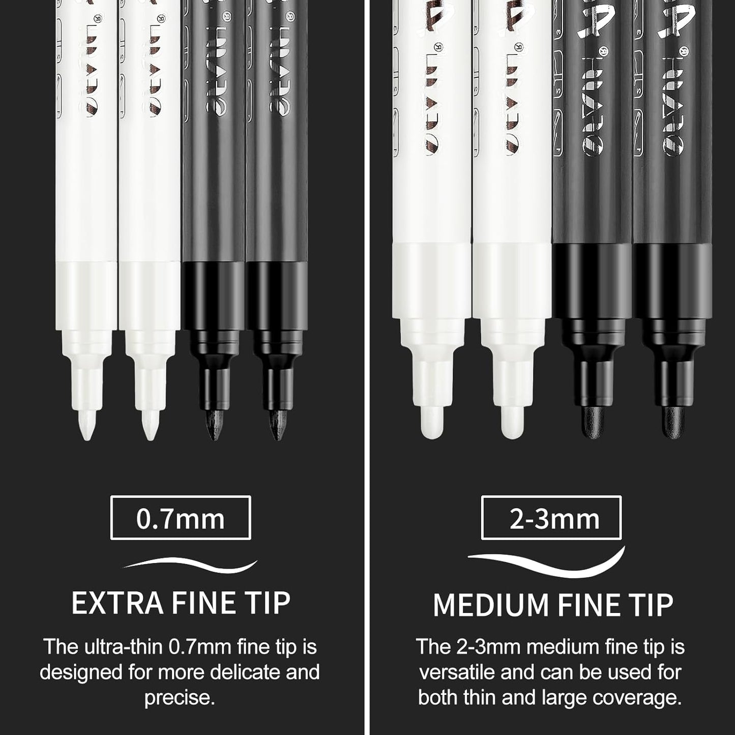 SFAIH Black & White Acrylic Paint Markers - 8 Pack 2-3MM Medium Tip & 0.7MM Extra Fine Paint Pens for Rock Painting, Wood, Metal, Fabric, Plastic, Canvas, Glass, Ceramic, Diy Crafts