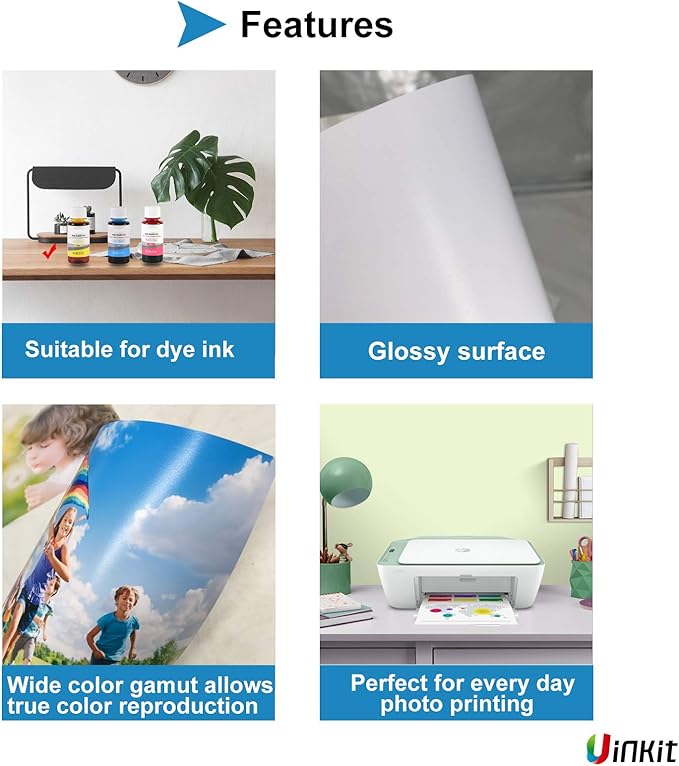 Uinkit 100 Sheets Thick Inkjet Glossy Photo Paper Picture 8.5x11 62lb 230g 11.1mil Cardstock Postcard Brochure For Dye Ink Inkjet Printer