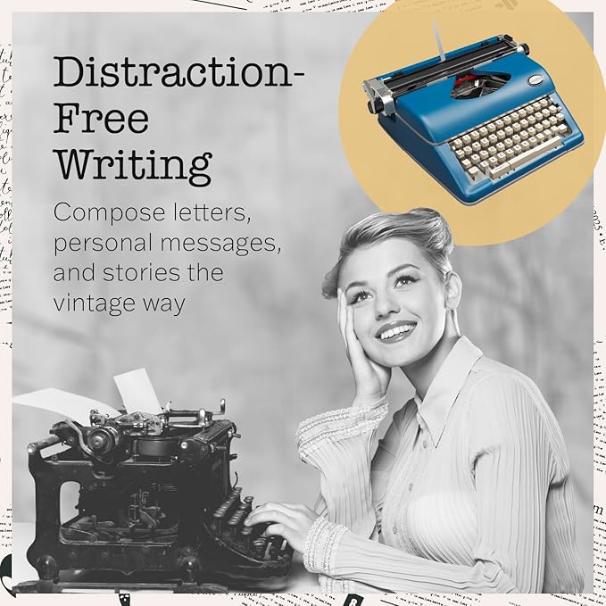 Maplefield Manual Typewriter - Blue - Retro Vintage Look - Working Manual Typewriter & Word Processor - Home Office Desk Decor