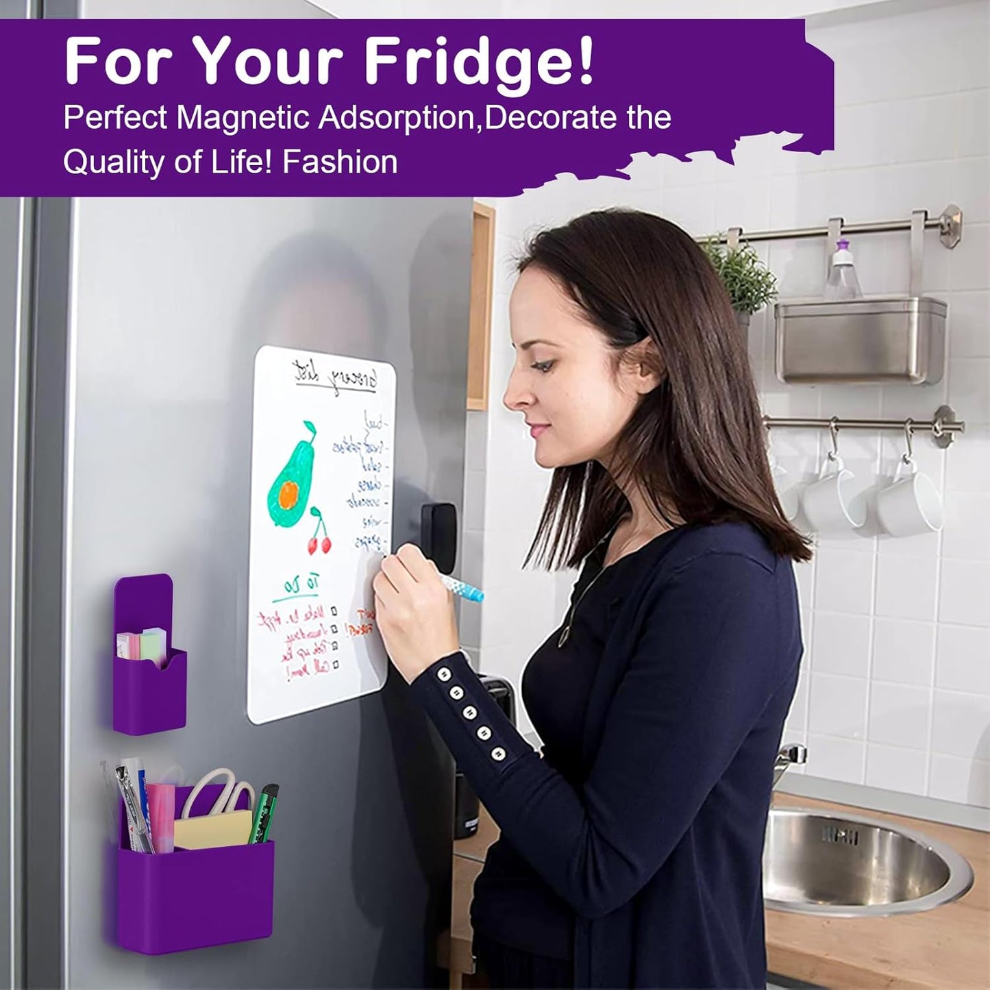 Magnetic Pen Holder,2 Pack Magnetic Dry Erase Marker Holder with Generous Compartments,Strong Magnet Storage Marker Pen Pencil Organizer for Refrigerator,Whiteboard,Locker Accessories