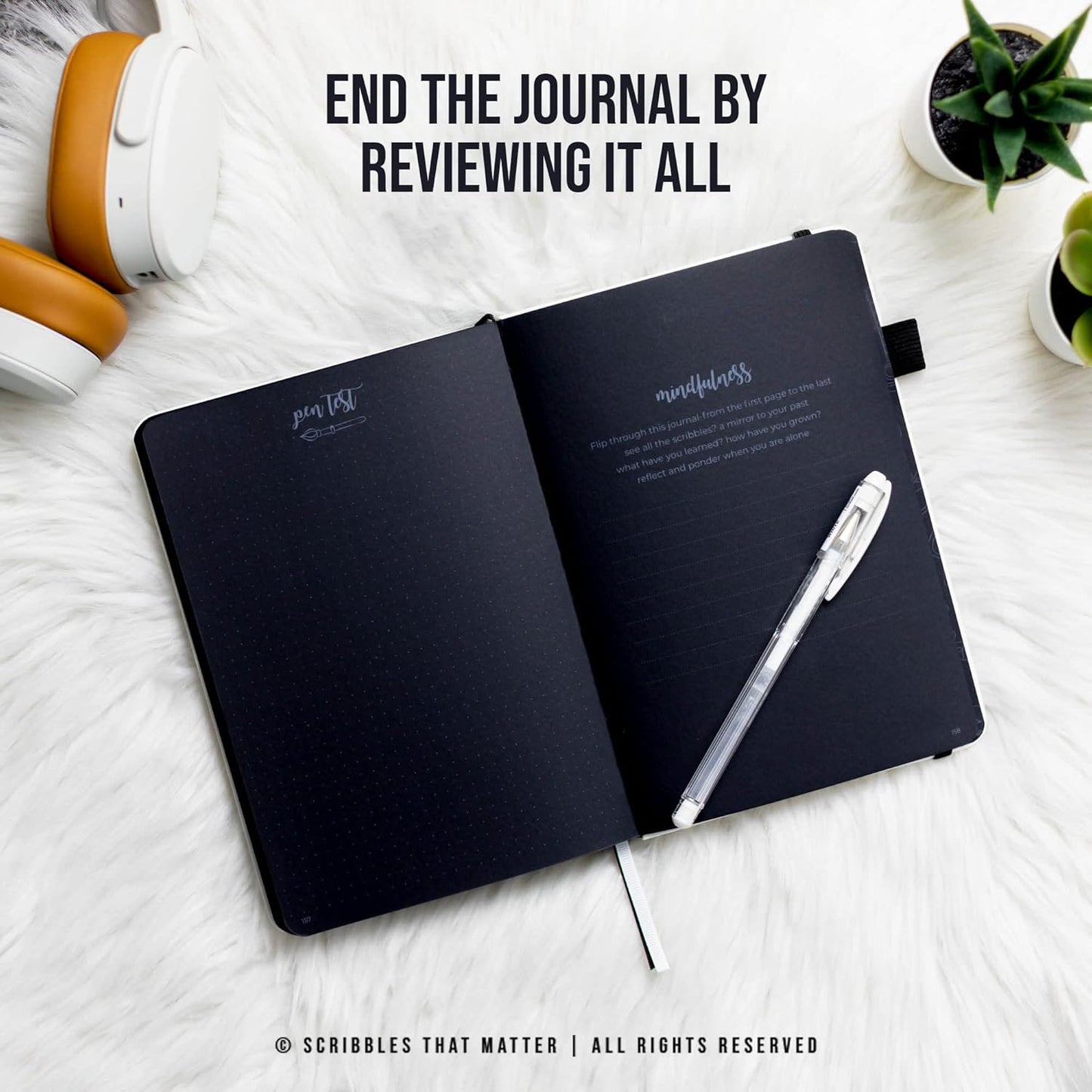 Black Paper Bullet Dotted Journal Notebook | B5 Starry Night by Scribbles That Matter | Free white gel pen | 160gsm Blackout no-bleed dot grid paper | For Men and Women | 7 x 10 in | Black