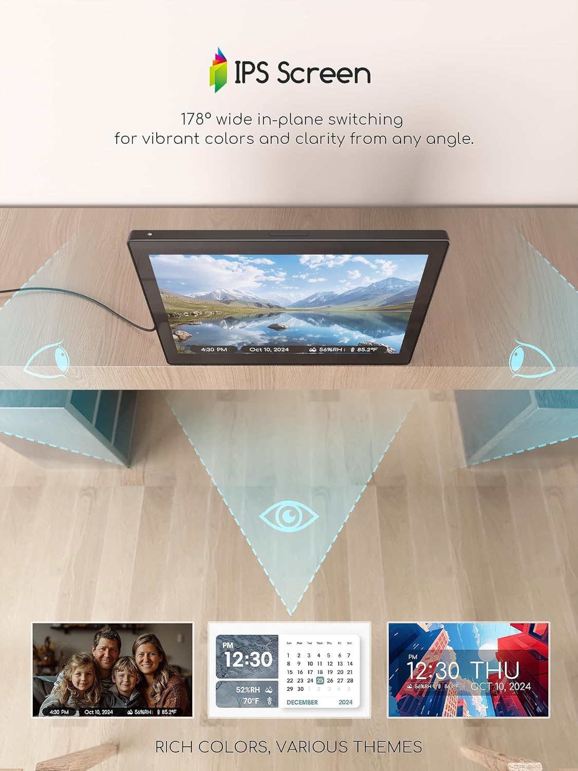 Raynic Digital Clock, Large Display Calendar Clock with 12 Themes, 20 Alarms, 20 Reminders, Auto Dimming, 12/24 Hours, Indoor Temperature, Humidity for Seniors, Desk