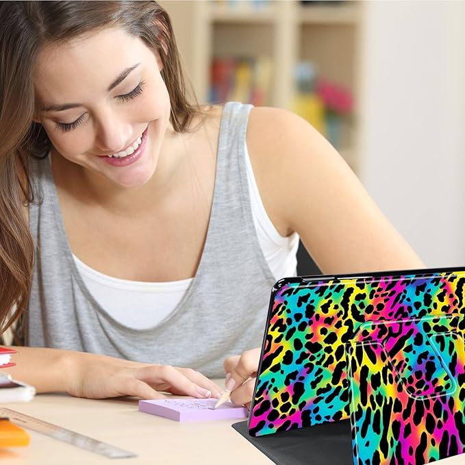 for All-New Amazon Kindle Fire HD 10 Tablet Case (13th Generation, 2023 Release) 10.1", 360 Degree Rotating Stand Cover with Auto Wake Sleep Case for Fire Tablet 10 2023,Colorful Leopard Print