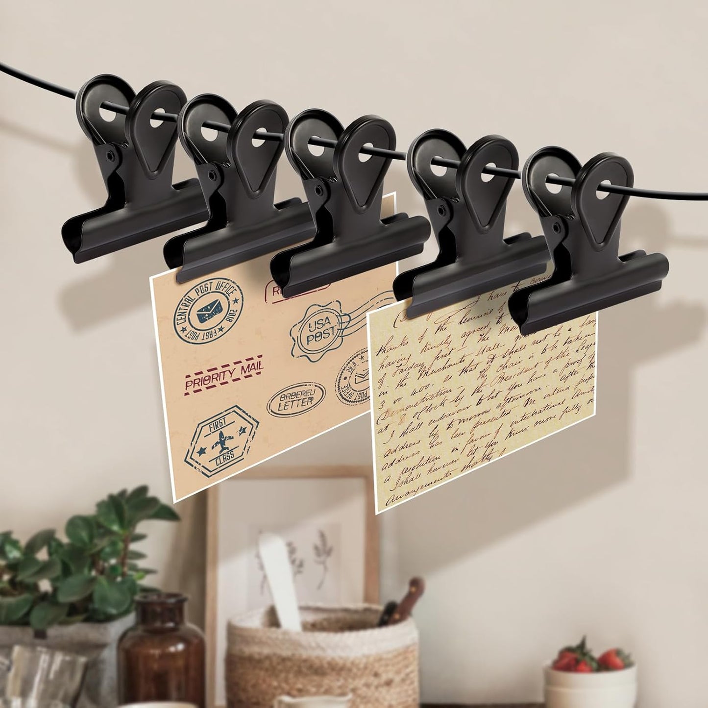 SIAMESE Bulldog Clips, 4 Pcs Binder Clips for Office & Kitchen, Multi-Purpose Binder and Food Bag Clamps for Sealing, Storage, Hanging (Black)