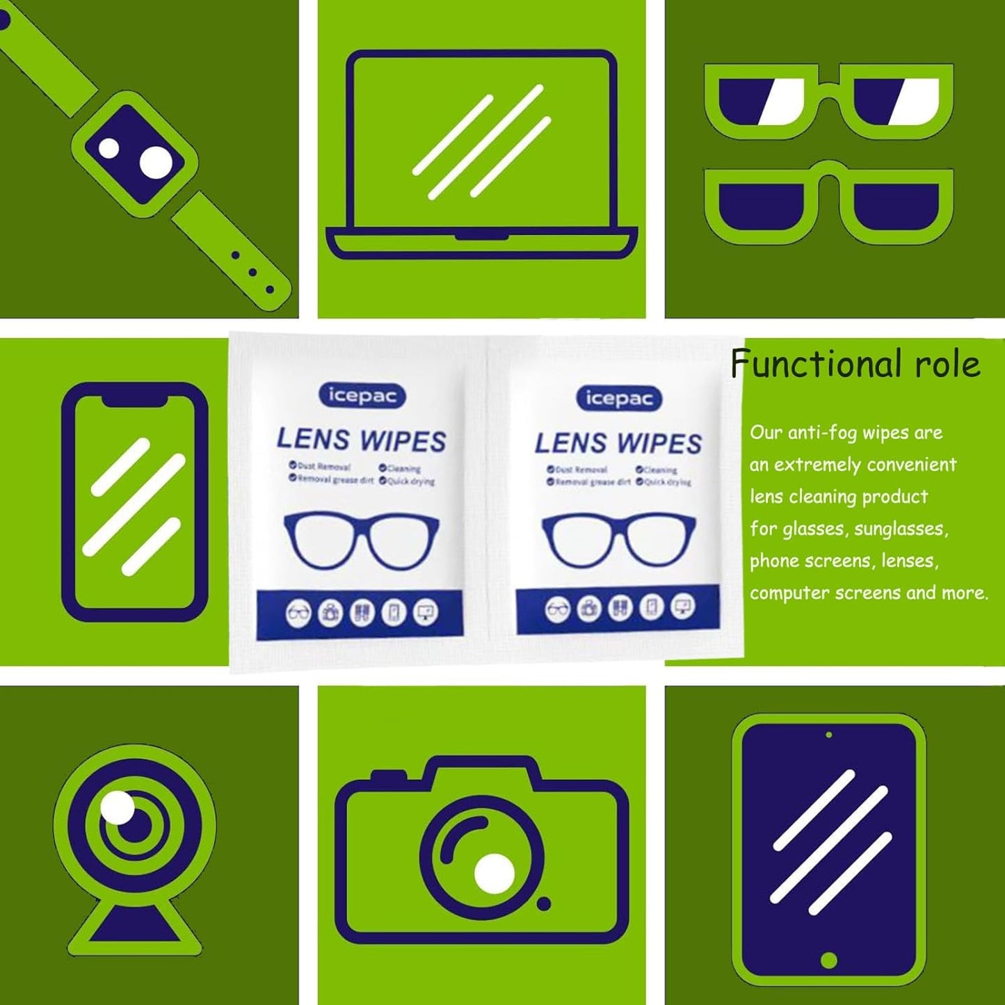 Eyeglass Cleaner Wipes, Sunglasses, Screens - Gentle and Portable for On-the-Go Cleaning of Devices, Lens Wipes for Eyeglasses, Wet Lens, Camera Lenses, Laptops, Etc. Individually Packaged(220 PCS)