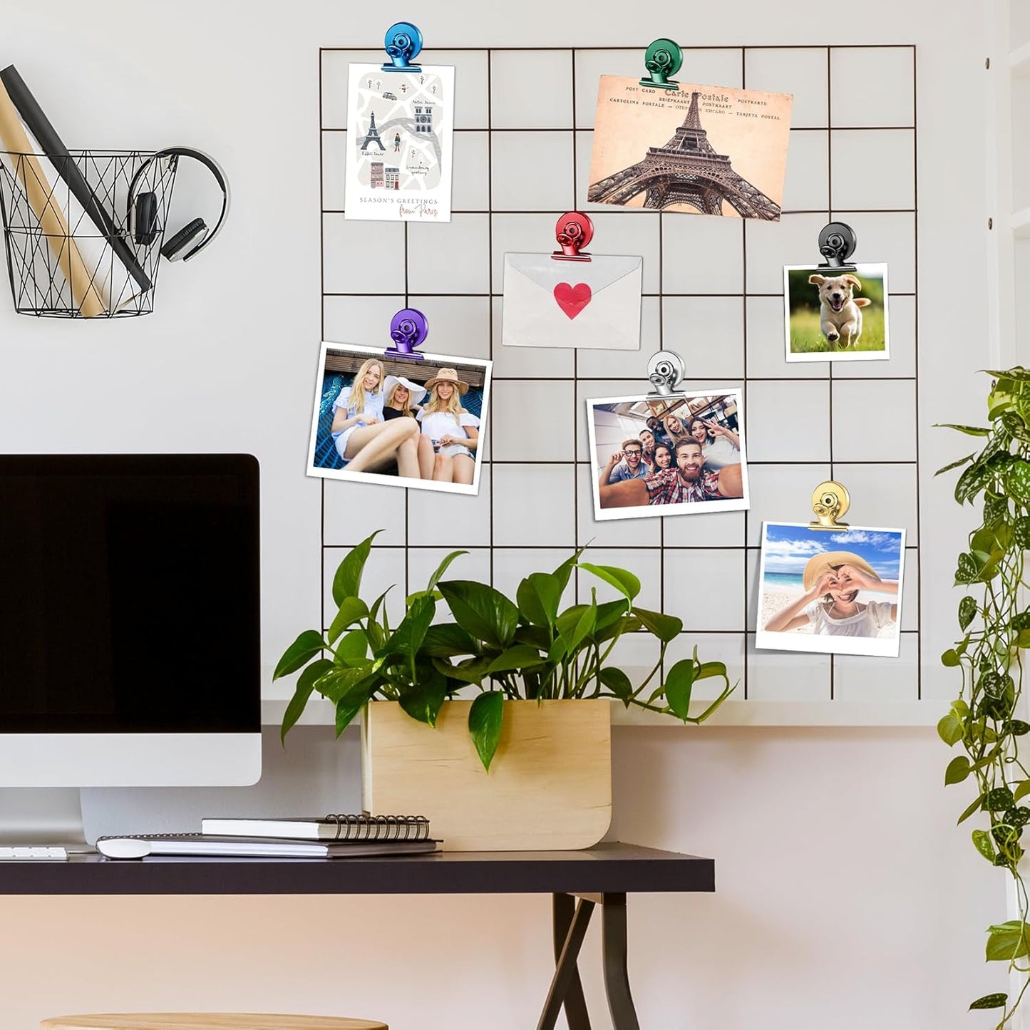 FINDMAG 20 Pack Fridge Magnet, Magnetic Clips Heavy Duty, Clip Magnet Scratch Free, Strong Fridge Magnets for Whiteboard Magnets Clips for Photo Displays, Office, School, Kitchen, 30mm Wide