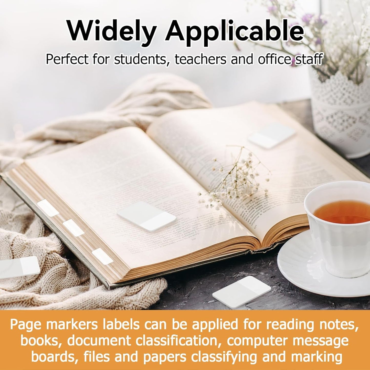 Sticky Index Tabs, Page Markers Writable File Tabs Flags for Notebooks, Binders, File Folders, Books 1.6 x 1 Inch, White (480 Pieces)