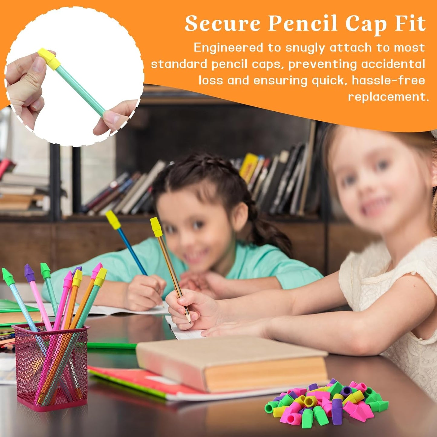 PRALB 200PCS Multicolor Pencil Top Eraser Caps - Bullet Tip Erasers in Pink, Purple, Green & Yellow | Bulk Pack for School, Office, Party Favors & Classroom Rewards