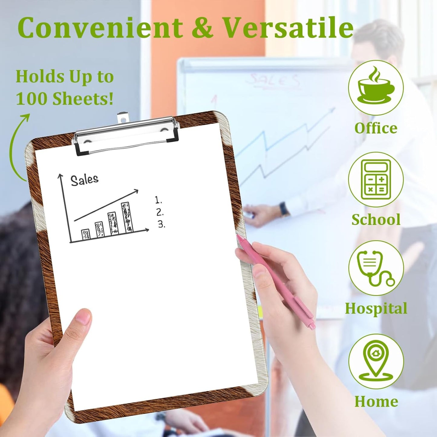 Cowhide Clipboard,Decorative Acrylic Clipboard with Low Profile Metal Clip for Office,School,Teachers,Students Standard Letter Size 9x12.5