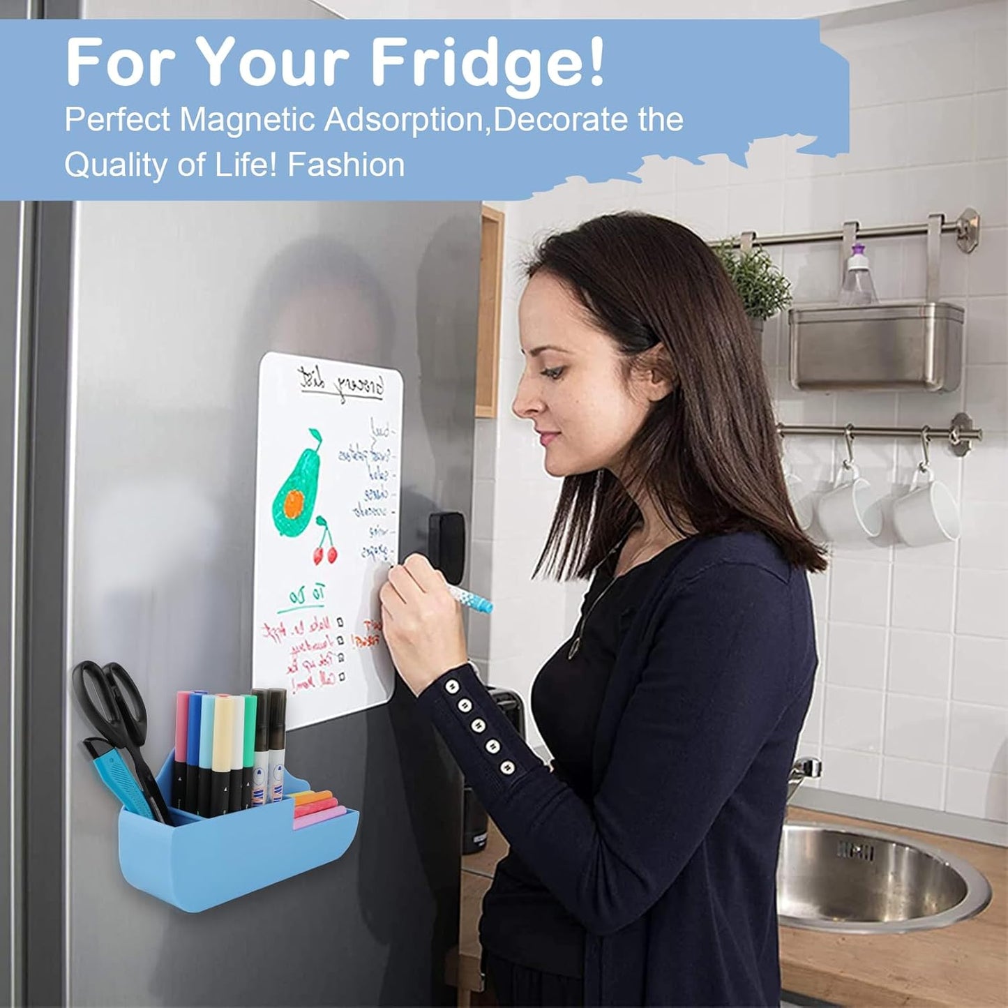 Magnetic Pen Holder,3 Compartments Magnetic Dry Erase Marker Holder,Extra Strong Magnet Storage Marker Pen Pencil Organizer for Refrigerator,Whiteboard,Locker Accessories(Cloud Style)