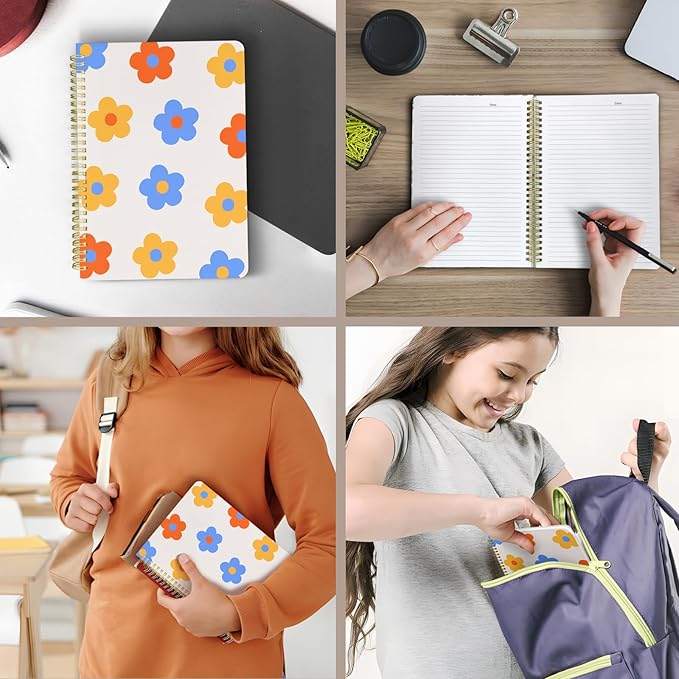 Cute Spiral Notebook journal B5 Aesthetic Pretty Design for Women Girls Kawaii with Pocket, 10 x 7.2 inch, Lined, Color Flowers