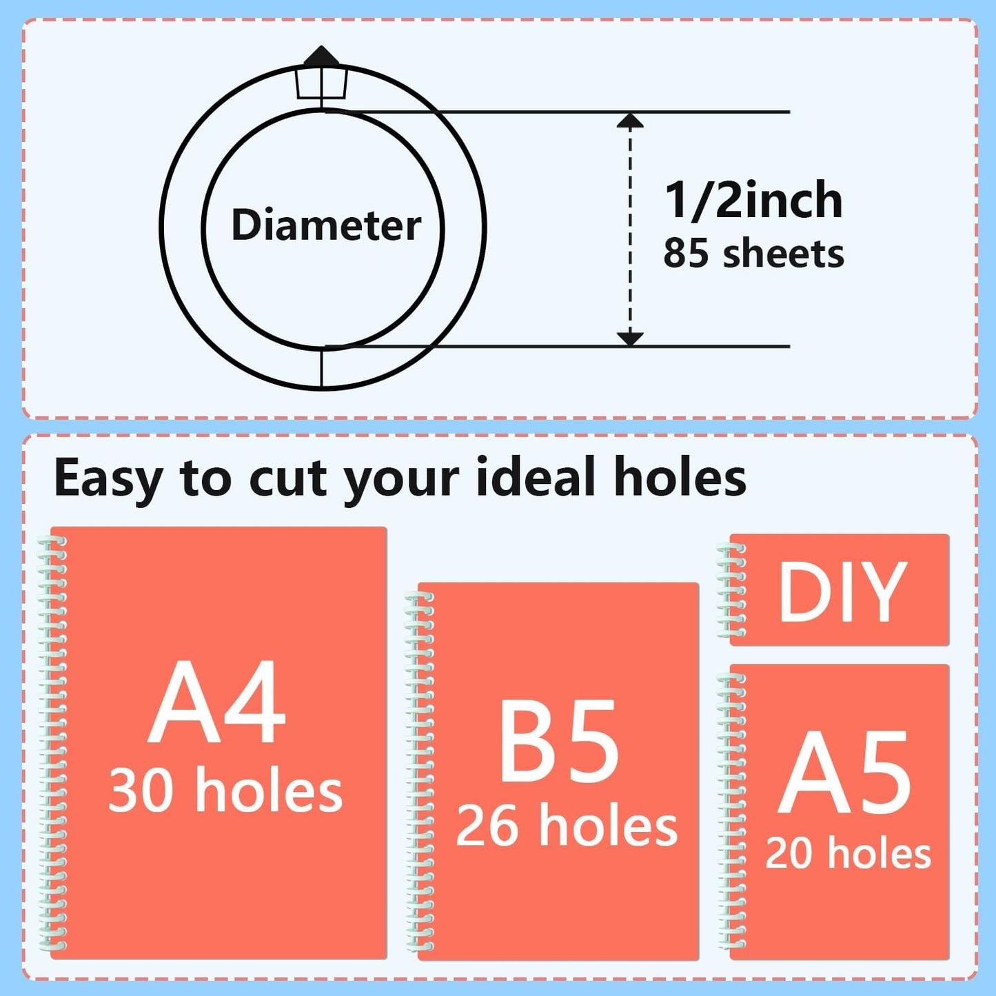 Binding Spines/Coils/Combs Easy to Open Close Adding Pages for Binding Machine Worklion,26pcs,Diameter 1/2", 30 Ring, Maximum 85 Sheets, Multicolor Trimmable Binding Combs