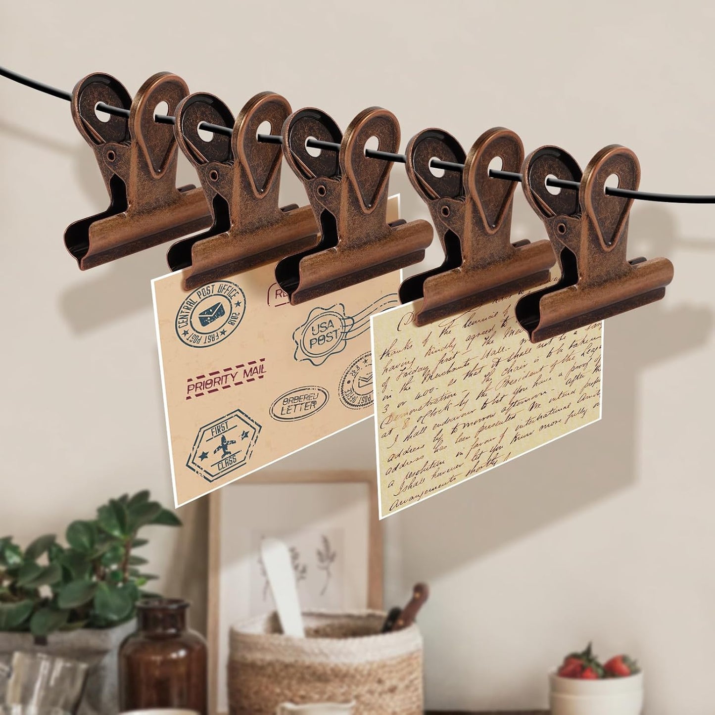 SIAMESE Bulldog Clips, 4 Pcs Binder Clips for Office & Kitchen, Multi-Purpose Binder and Food Bag Clamps for Sealing, Storage, Hanging (Red Bronze)