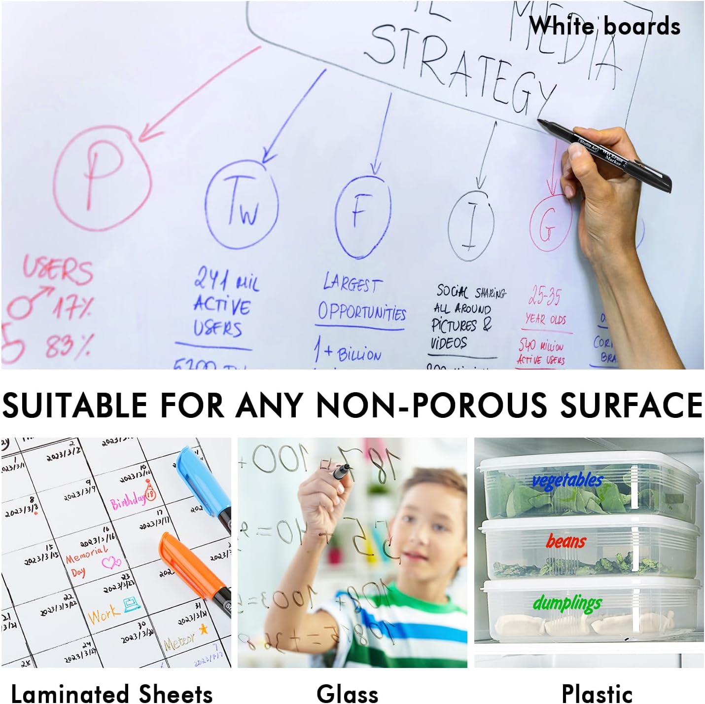 Shuttle Art Wet Erase Markers, 12 Colors 1mm Fine Tip Smudge-Free Markers, Use on Laminated Calendars,Overhead Projectors,Schedules,Whiteboards,Transparencies,Glass,Wipe with Water