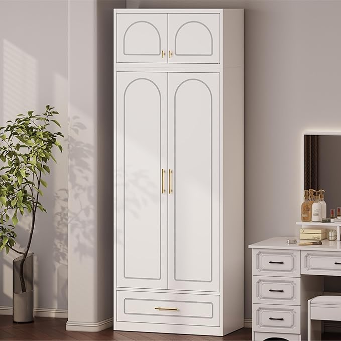 Metal Wall Cabinet, Upper Cabinet for Wardrobe, Small Overhead Storage Cabinet for Bedroom, Living Room, White, 18" D x 32" W x1 5" H - Assembly Required