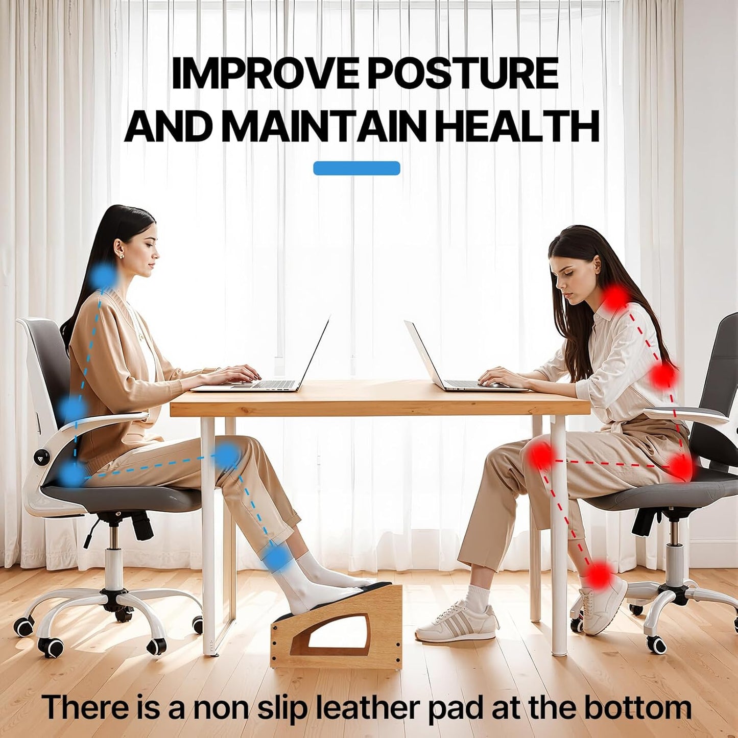 Ergonomic Foot Rest, 4 Adjustable Height Foot Stool,Footrest Under Desk, Soft Cushions,Foot Rest Office,Improving Posture, Promoting Blood Circulation(Natural)