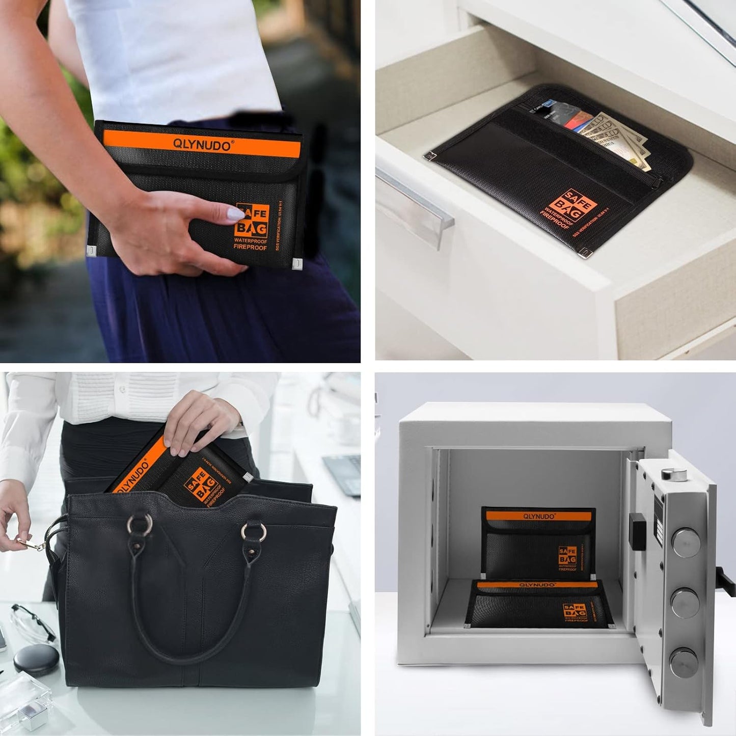 Portable Fireproof Money Envelopes for Cash and Document (8x5", Inside/External Size), 2-Pack Fireproof Money Bag with Waterproof Zipper, Large and Small Pouch Set, 3-Layers of Fireproof Material