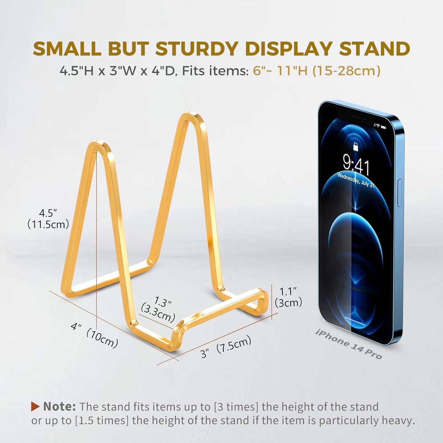 Plate Holder Easel Display Stand - 4.5 inch Metal Plate Stands for Display - Tabletop Picture Stand - Gold Iron Easels for Display Pictures | Photo Frames | Book | Decorative Plates | Plaque - 1 Pack