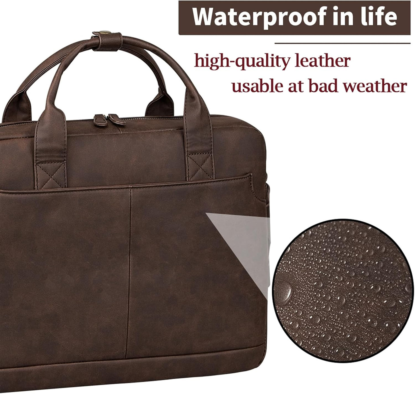 Leather Briefcases for Men 15.6 Inch Laptop Briefcase Business Messenger Bag Retro Waterproof Computer Bag Perfect Birthday Gifts For Husband, Brown