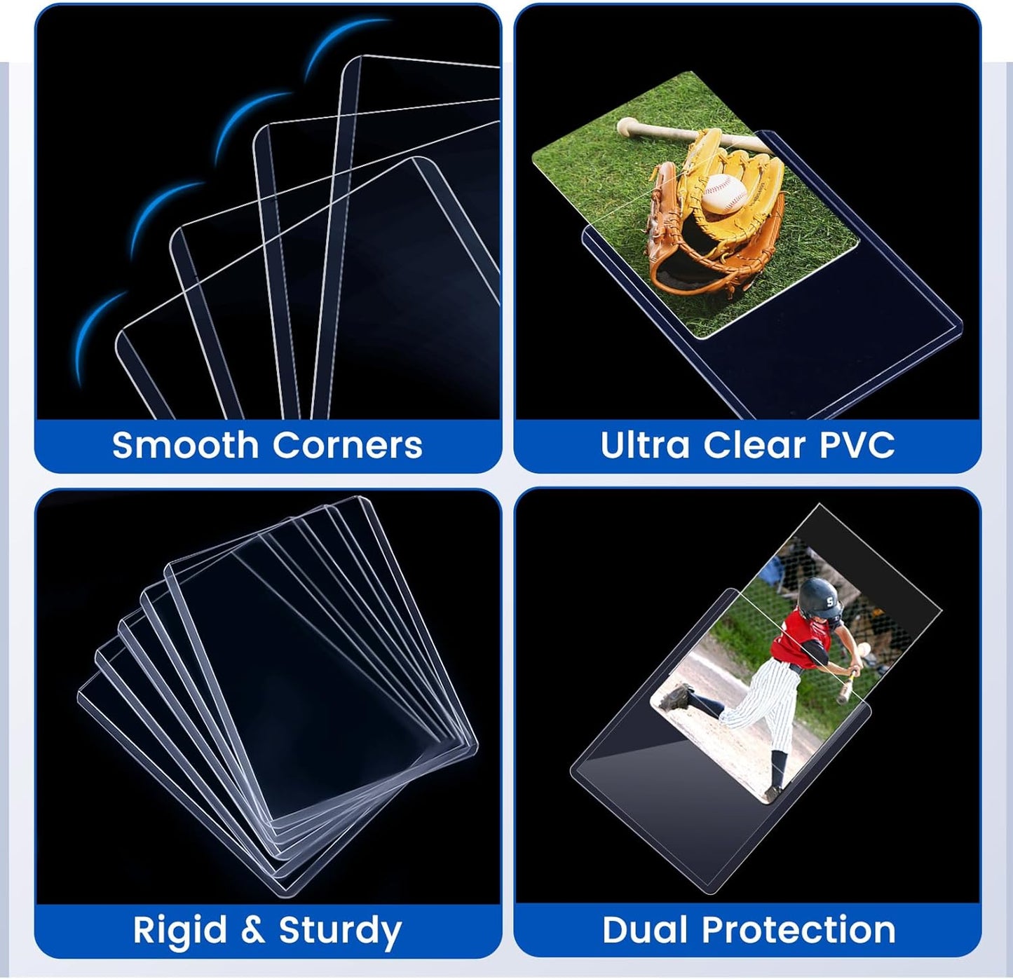 77 Card Sleeves Top Loaders for Cards, Sooez Premium 3" x 4" Baseball Card Protectors, Hard Plastic Trading Card Sleeve, Cards Holder for Baseball, Football Sports (27 Toploaders + 50 Penny Sleeves)