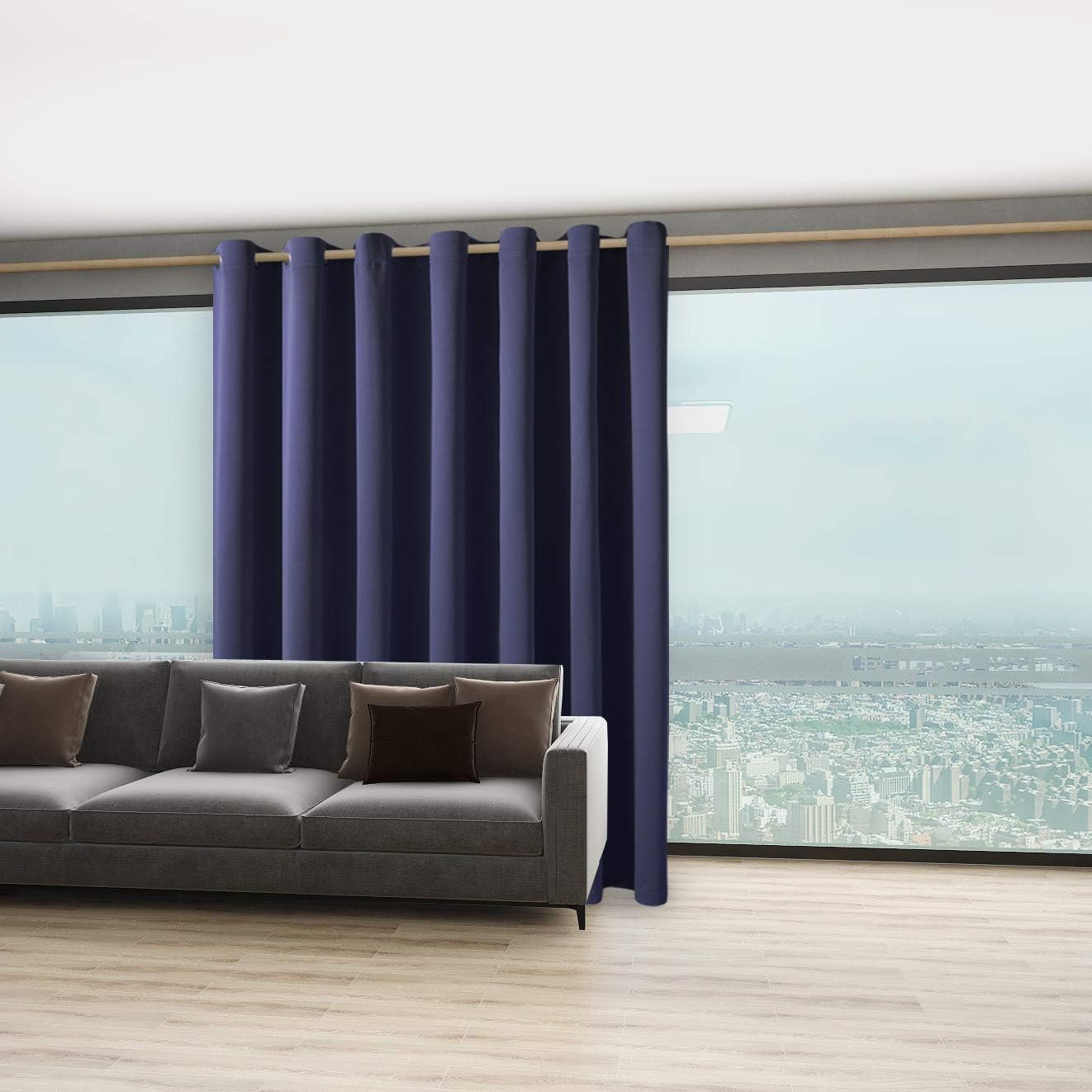 BONZER Room Divider Curtain Total Privacy Wall Wide Thermal Insulated Blackout Curtains for Slide Window, 96L x 108W Inch (8L x 9W ft), 1 Panel, Navy