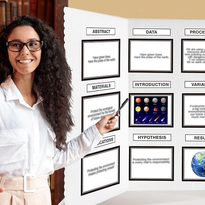 Paterr Trifold Poster Board with Storage Bag, Hook and Loop Fabric, Foldable 3 Panel Presentation Board for Science Fair and Exhibitions(White,72 x 36 Inch)