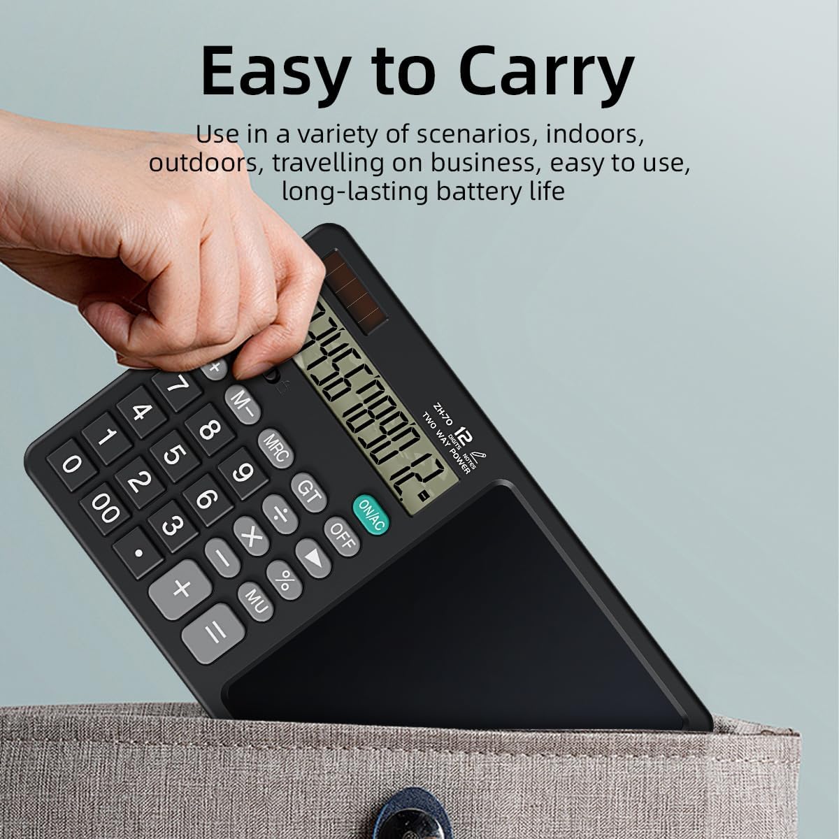 Scientific Calculator with Pull - Out Stylus, 12 - Digit Wide Screen & 100,000+ Reusable Writing Pad, One - Click Clear/Lock, Solar & Battery Dual Power, Portable for School Office Business (Black)