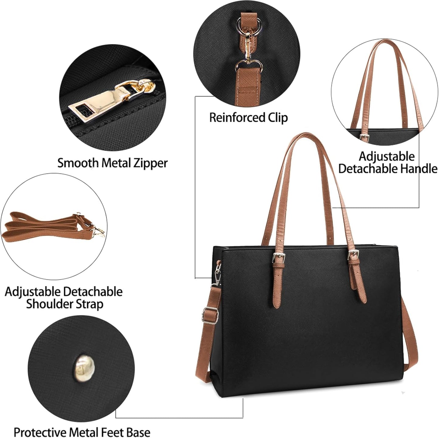 Laptop Bag for Women Waterproof Lightweight Leather 15.6 Inch Computer Tote Bag Business Office Briefcase Large Capacity Handbag Shoulder Bag Professional Office Work Bag