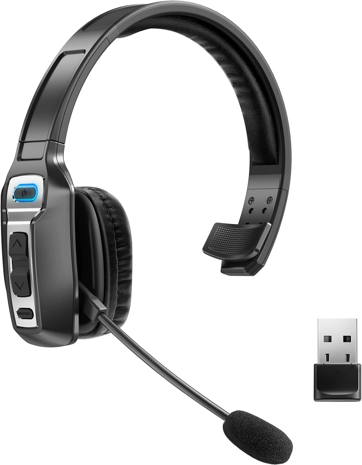 Trucker Bluetooth Headset, V5.2 Wireless Headset with Upgraded Microphone AI Noise Canceling, On Ear Bluetooth Headphone with Mute for Driver Office Call Center (Black+Dongle)