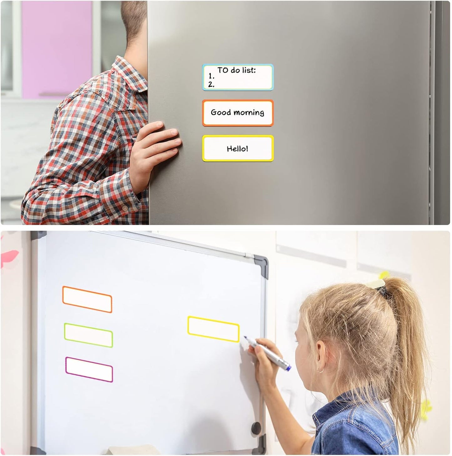 Leinuosen 80 Pack Magnetic Dry Erase Labels 3.2 x 1.2 Name Plate Tags Flexible Reusable Magnetic Label Stickers for Classroom Office Home Whiteboards Refrigerator Locker Shelf Crafts